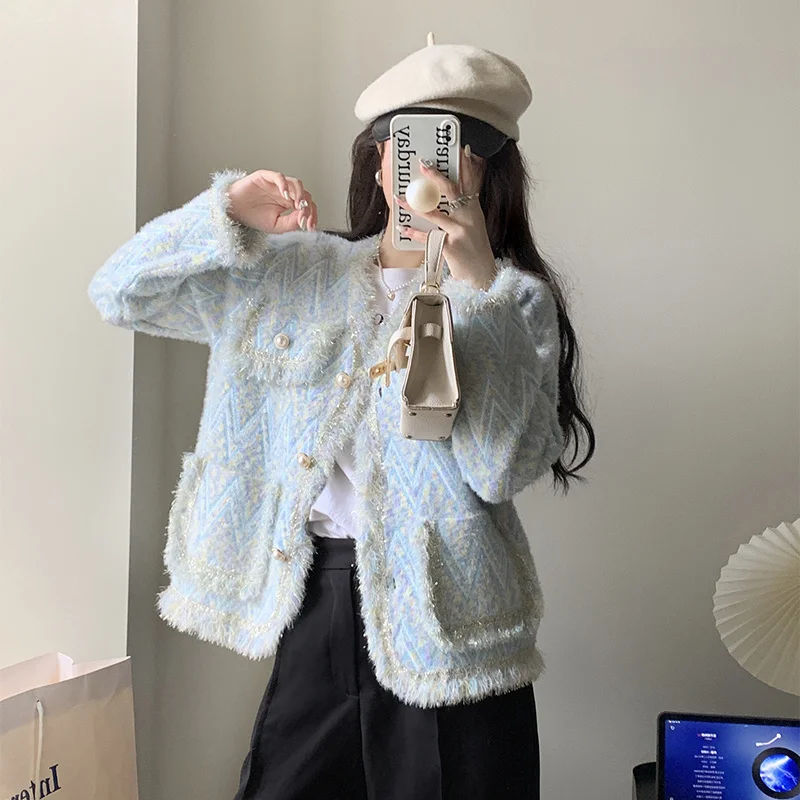 

Tweed Jacket English Style Womens Winter Hoody Comfortable Closure Softshell Demi-Season Anti-Freezing Coldproof Anti-Collision