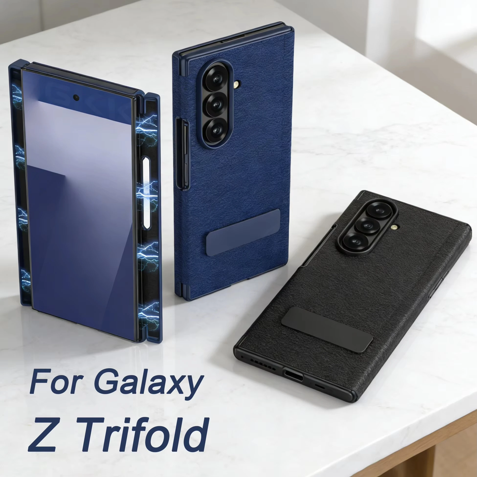 

Magnetic Double Hinge Protective Case For Samsung Galaxy Z Trifold Luxury Leather Rotary Stand Cover For Galaxy Z Trifold Case