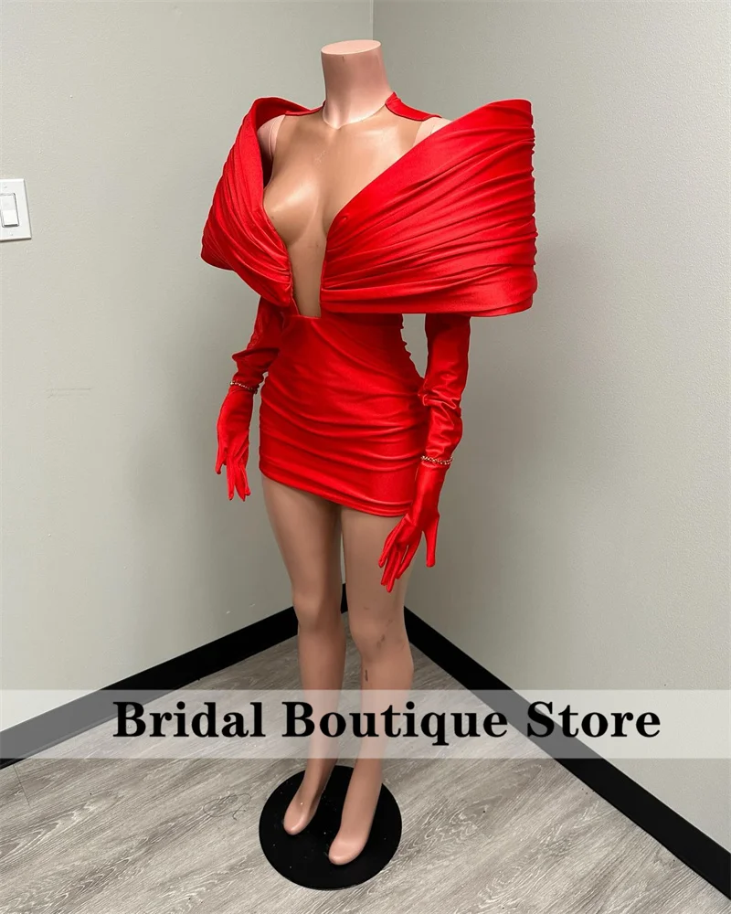 Stunning New Arrival 2025 Red Prom Gown With Two Gloves Off Shoulder Birthday Party Senior Cocktail Dresses Robe Customized