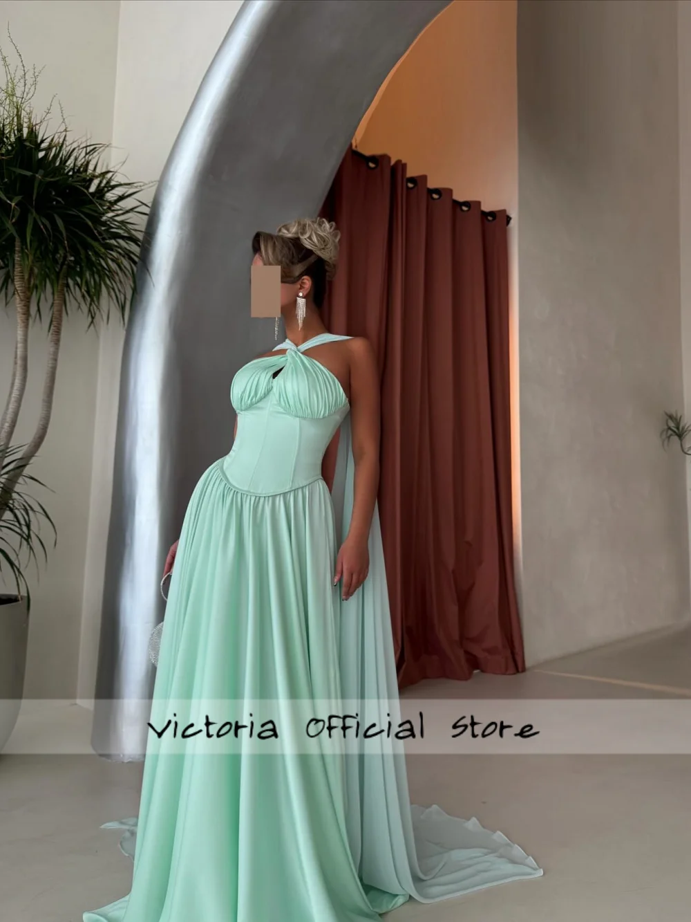 فساتين سهرة رسن باللون الأخضر العطري فاخرة وأنيقة في دبي على شكل حرف A فساتين استقبال ذات ثنيات رداء السهرة حسب الطلب