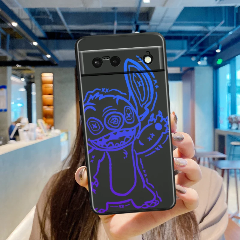 

Disney Cartoon Pet Stitch For Google Pixel 9 8 7A 7 6A 6 5A 5 4 4A XL 5G Black Silicon Shockproof Shell Cover Phone Case