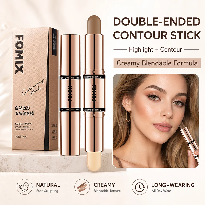 Barra de Contorno 2 en 1 de Doble Punta, Iluminador y Bronceador en Crema, Maquillaje Escultórico para Rostro, Mejillas, Nariz y Línea de la Mandíbula