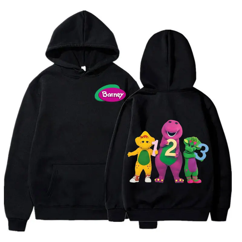 2023 New Purple Dinosaur Hoodies Kawaii Barney and Friends Graphics Sweatshirt Hooded Casual Streetwear Parent-child Clothing