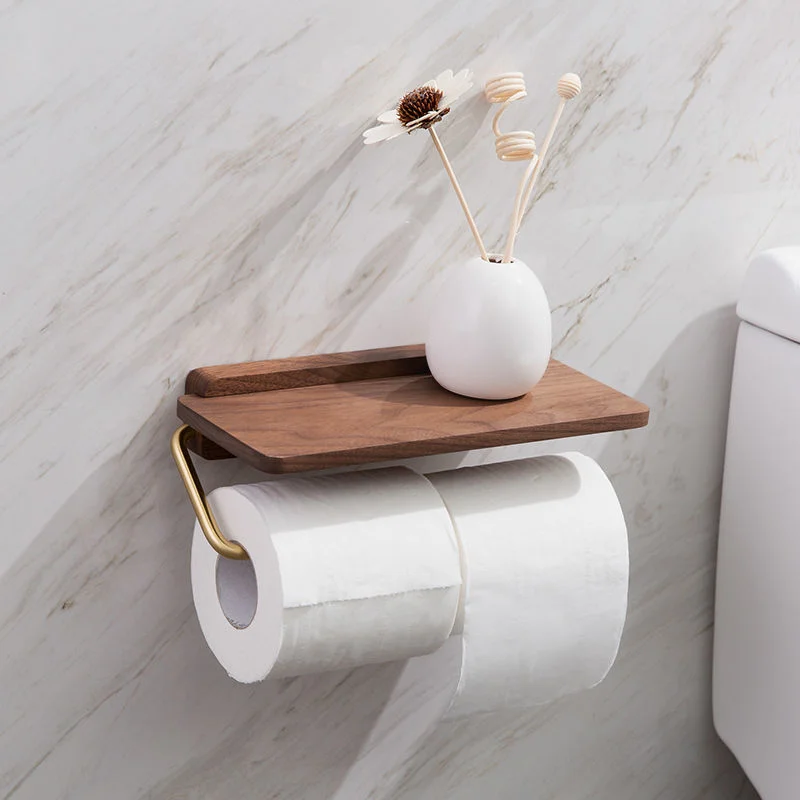 Walnut Toilet Paper Towel Holder Kitchen Tissue Stand Wall Mounted Storage Stainless Steel Wood Bathroom Fixture Phone