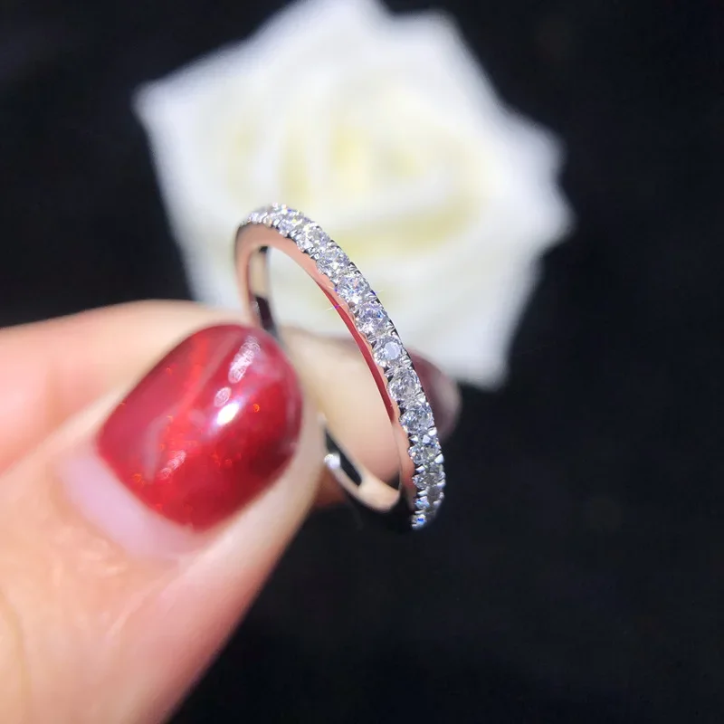 Solid 14K White Gold AU585 Platinum PT950 Luxury diamond ring half circle row diamond ring women with small diamonds flash