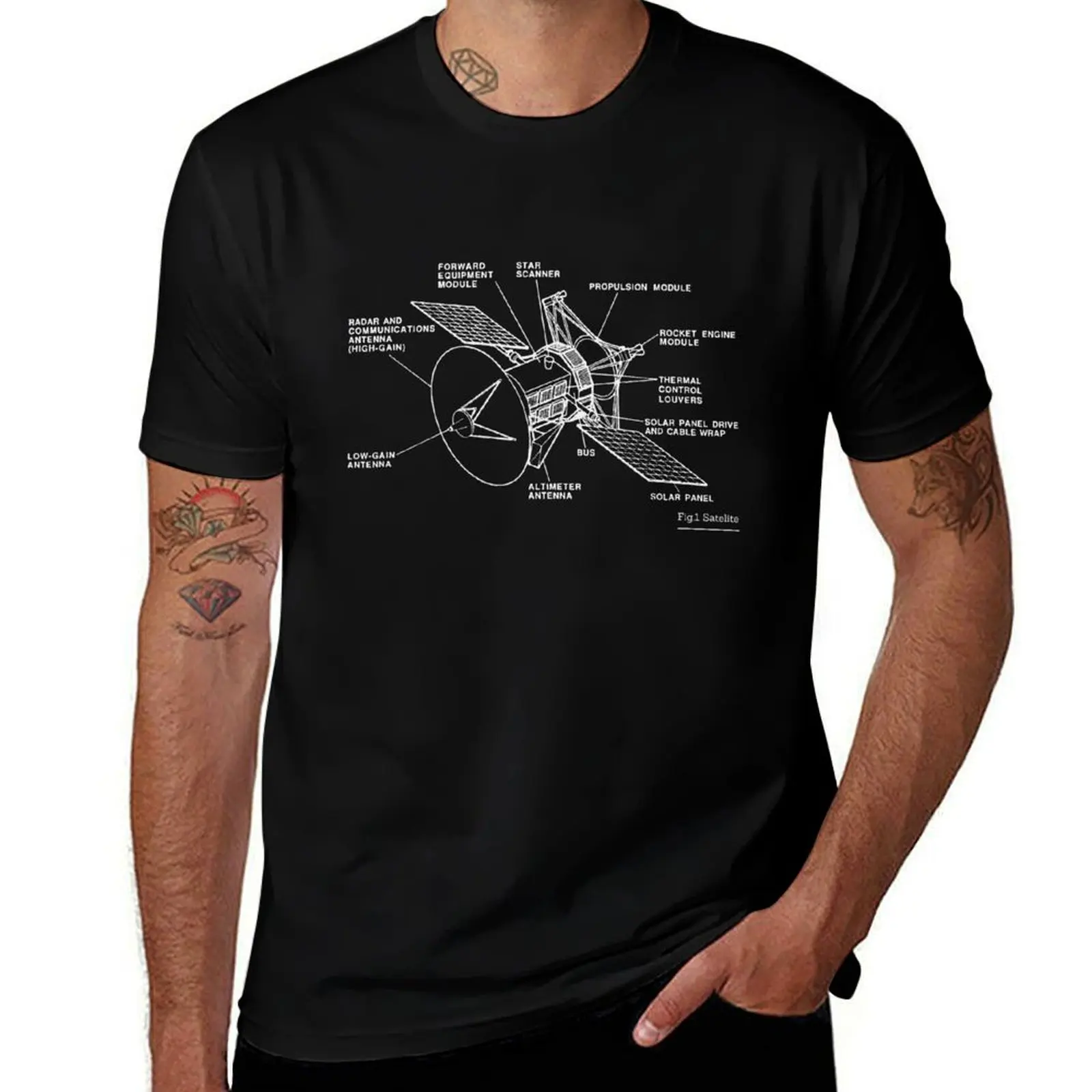 Orbiting Space Satellite Blueprint Schematic T-Shirt sports fans custom shirt oversizeds anime stuff men clothes