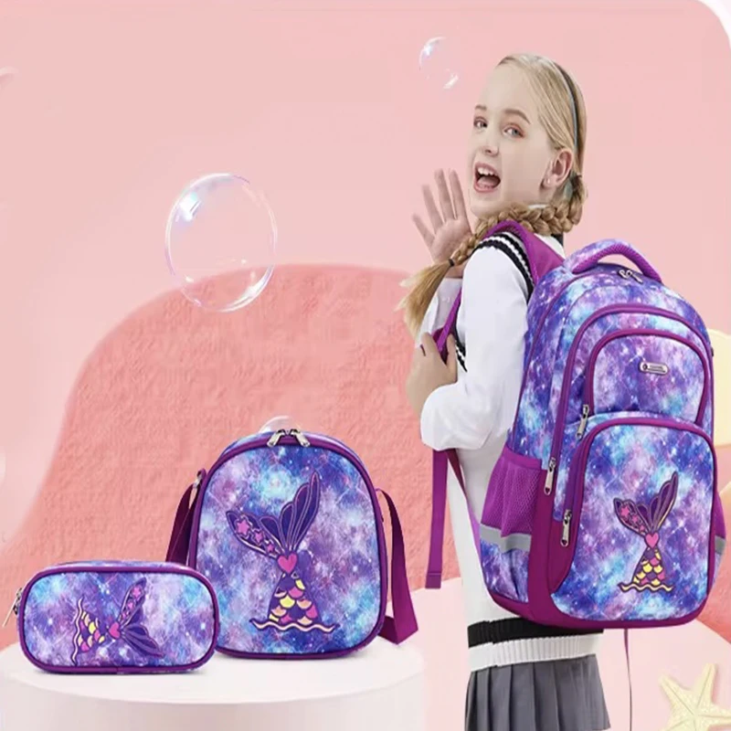 

High Quality High Capacity Primary School Students Backpack 3 PCS Set,One Backpack, One Pen Case, One Meal Bag