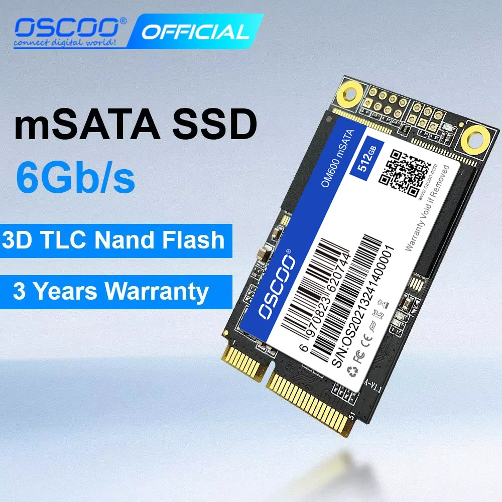OSCOO SSD mSATA SSD 256GB 512GB 1TB 6Gb/s Disco rigido interno a stato solido 3x5cm Mini SATAIII per accessori desktop/computer PC