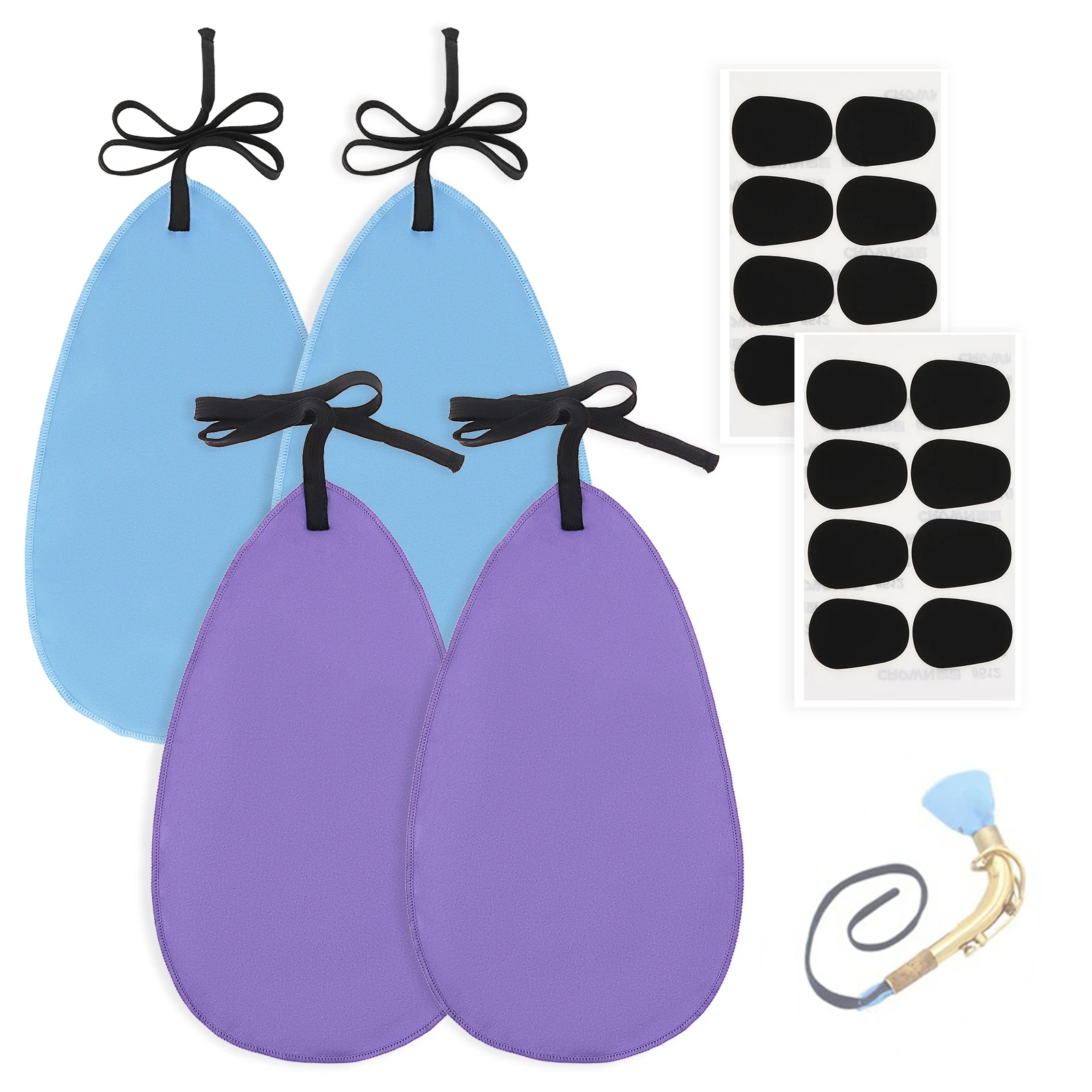 4 szt. Ściereczki do czyszczenia komory wewnętrznej saksofonu/ klarnetu z 16 szt. Poduszek na ustniki, czysta ściereczka do czyszczenia instrumentów dętych