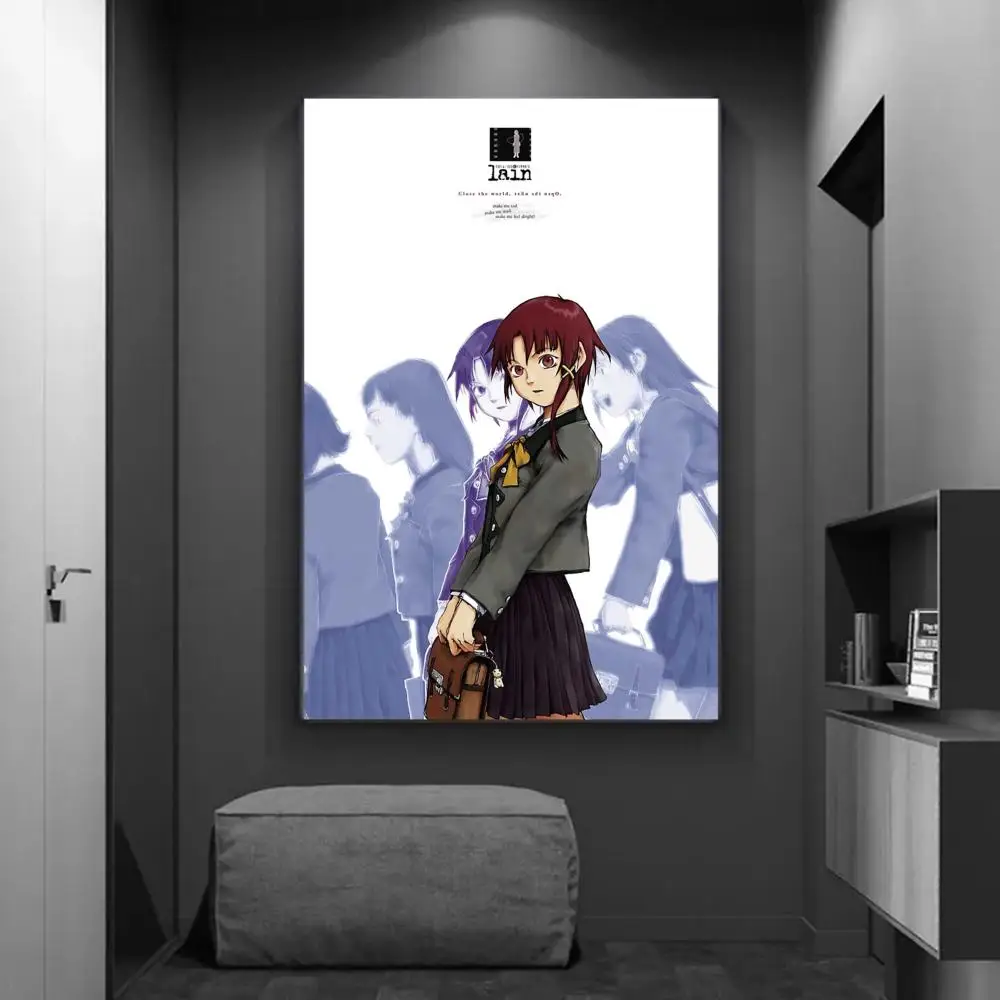 Serial Experiments Lain Anime Movie Sticky Posters Fancy Wall Sticker for Living Room Bar Decoration Vintage Decorative Painting