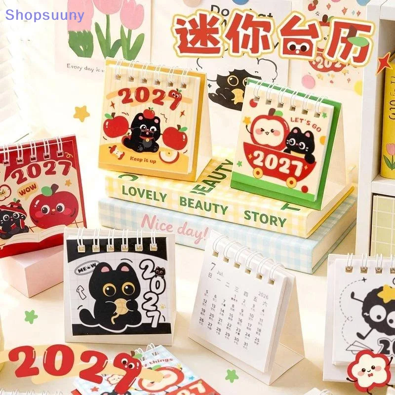 [SU]2027 Mini Desktop Calendar Cute Cartoon Cat Prints Desk Calendar Portable Office Desk Decoration[SU]
