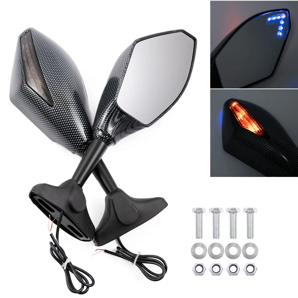 Carbon Fiber Integrated Amber LED Turn Signal Indicators Rearview Side Mirrors For Honda CBR 600 929 954 1000 XX RR F1 F4 F4i