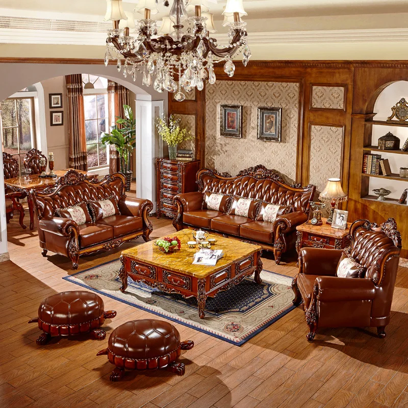 European all solid wood coffee table, living room coffee table, marble surface