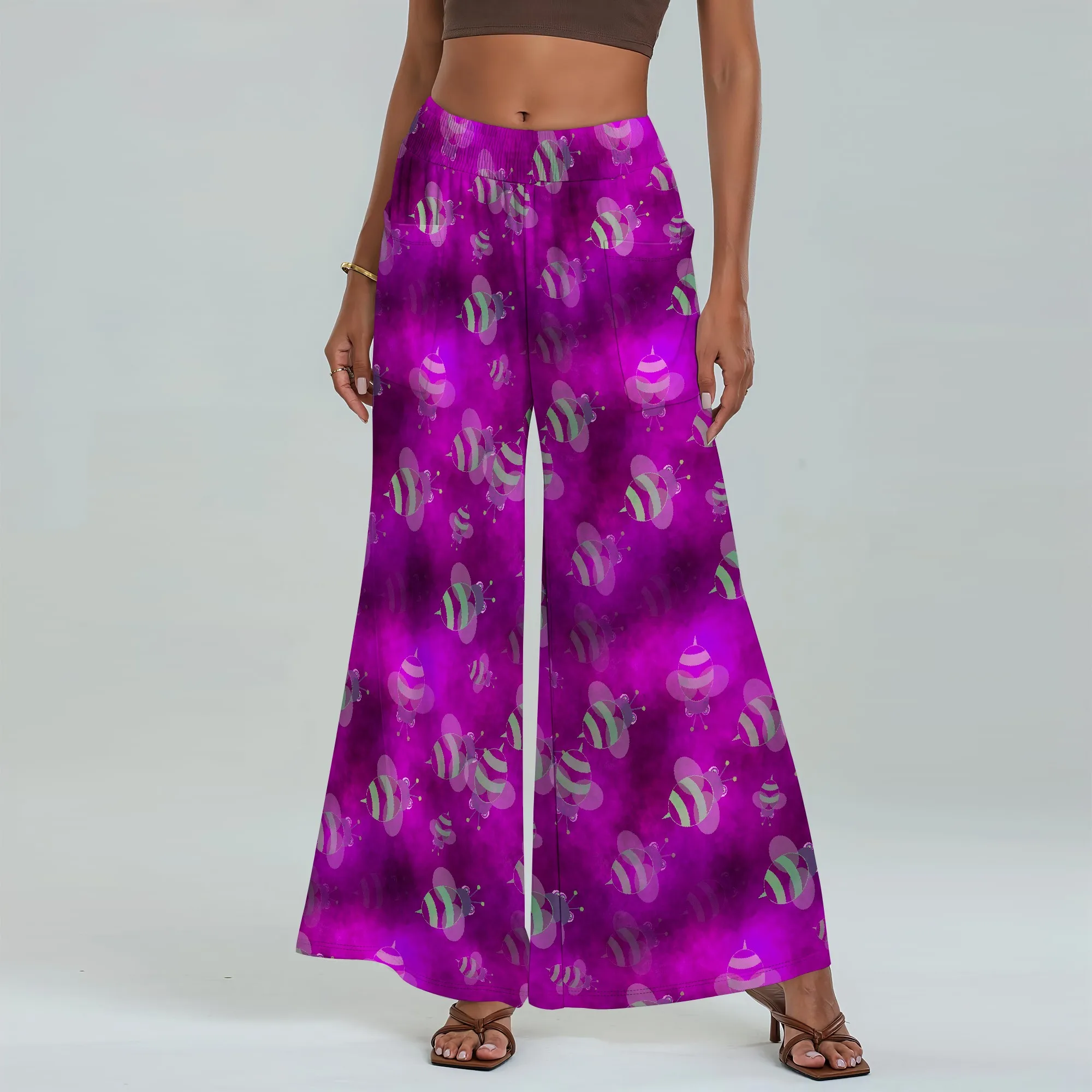 

Women's Wide Leg Pants with Pockets All Seasons Casual Comfort Bee Pattern for Home Shopping Party
