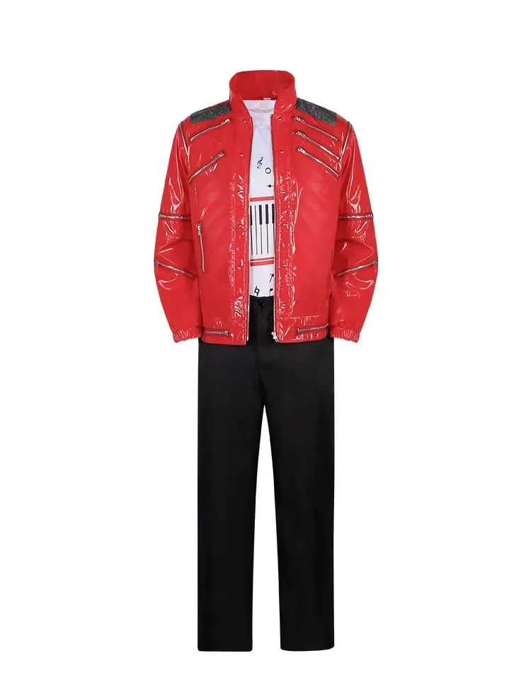 Men Cosplay Michael Jackson Costume Red Zipper Michael Jackson MJ Beat It Costumes Jacket for Impersonators Halloween Xmas Suit - view 3