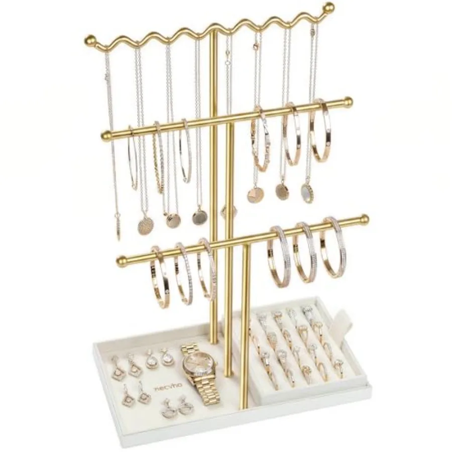 Jewelry Stand Holder Organizer, 3 Tier Bracelet Holder Display with Detachable Velvet Tray, Elegant Jewlery Tower for Display B