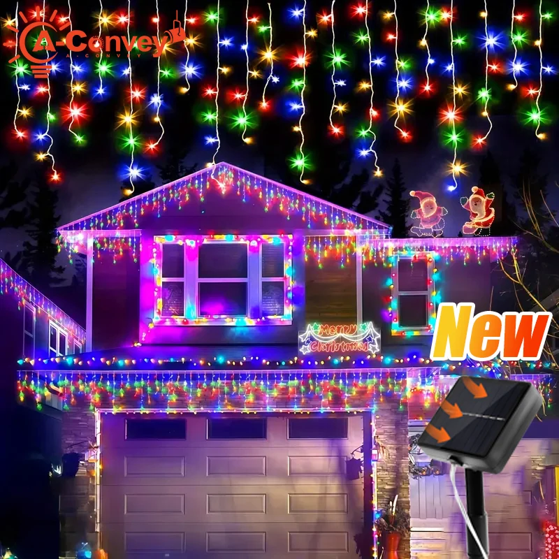 96LED أضواء الجنية جليد الشمسية 8 أوضاع الإضاءة في الهواء الطلق مقاوم للماء زينة عيد الميلاد أضواء الستار لحفل زفاف المنزل #1