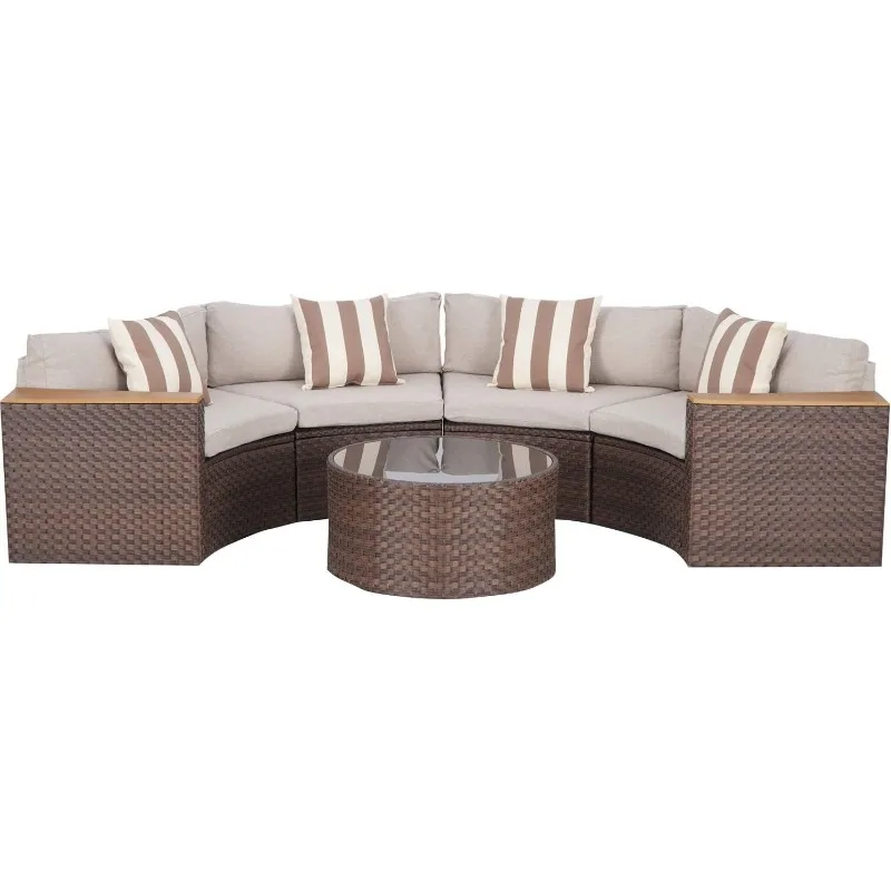 Outdoor Half Moon Patio Furniture 5-Piece Curved Outdoor Sofa, All-Weather Outdoor Sectional Furniture Patio Conversation Sets