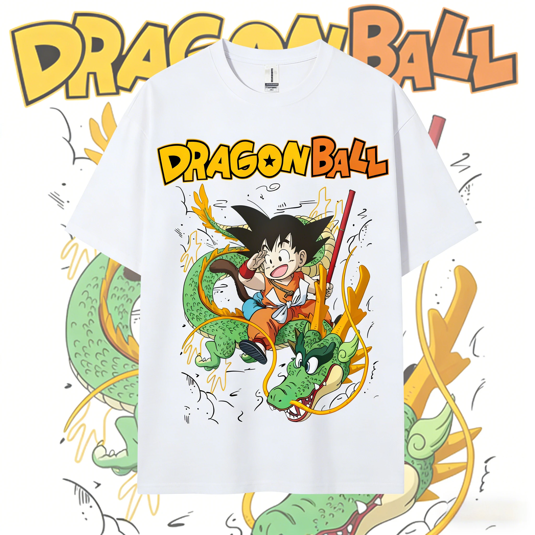 2026 Sommer Dragon Ball Kid Goku auf Shenron Reitend Druck 100% Baumwolle T-Shirt Unisex Hochwertige Vintage Anime Grafik-T-Shirts