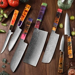 Japanese Damascus Super Steel Kitchen Knife Set Kiritsuke Chef Knife 67 Layers Blade Octagonal Stable Wooden Handle Chef Knife