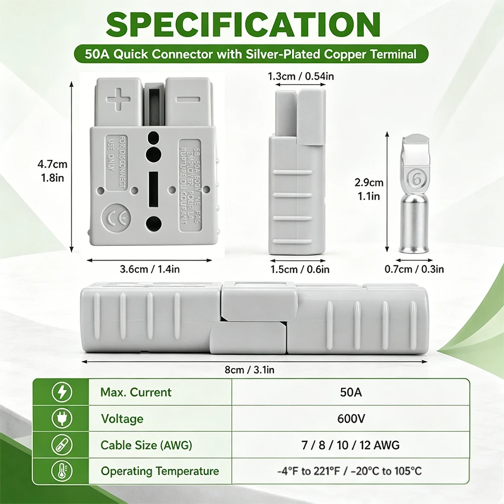 Connettore Rapido per Batteria 50A 2-Polari (2-10 Pezzi) - Spina di Alimentazione CC 12-24V 50 Ampere - Accessori per Caricabatterie