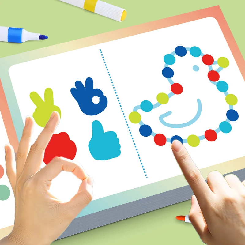 Hand-Eye Coordination Activity Book for Preschool Kids, Dot Sticker Matching, Cartoon Animal Finger Game & Gesture Recognition