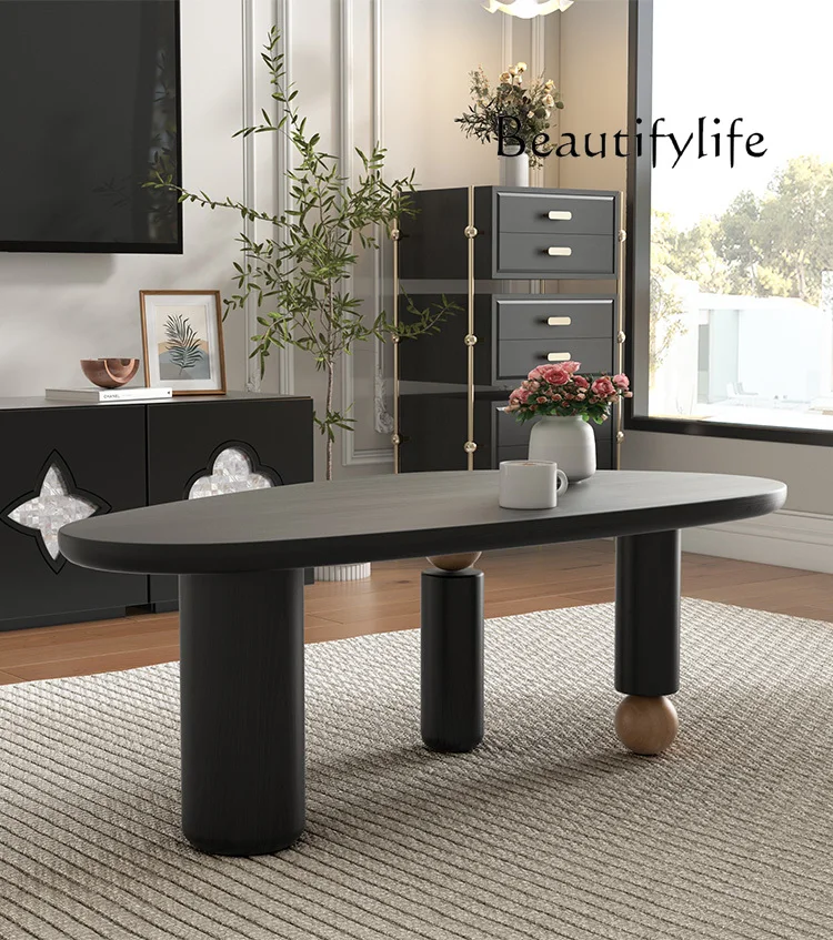 

French Style Solid Wood round National Style Small Coffee Table Simple Nordic Living Room Designer Black Tea Table