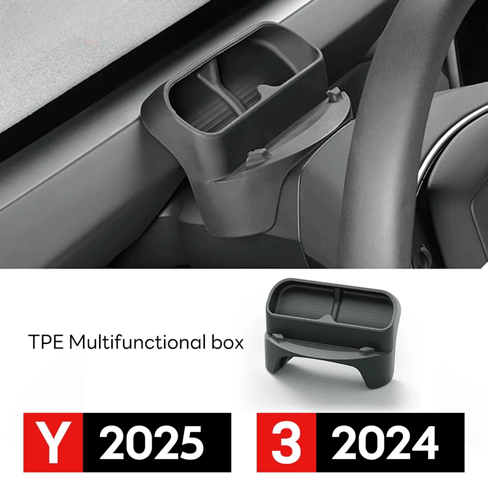 

For New Tesla Model Y Launch 2025 Model 3+ Highland 2024 Steering Wheel Silicone SunGlasses Case Mobile Phone Holder Storage