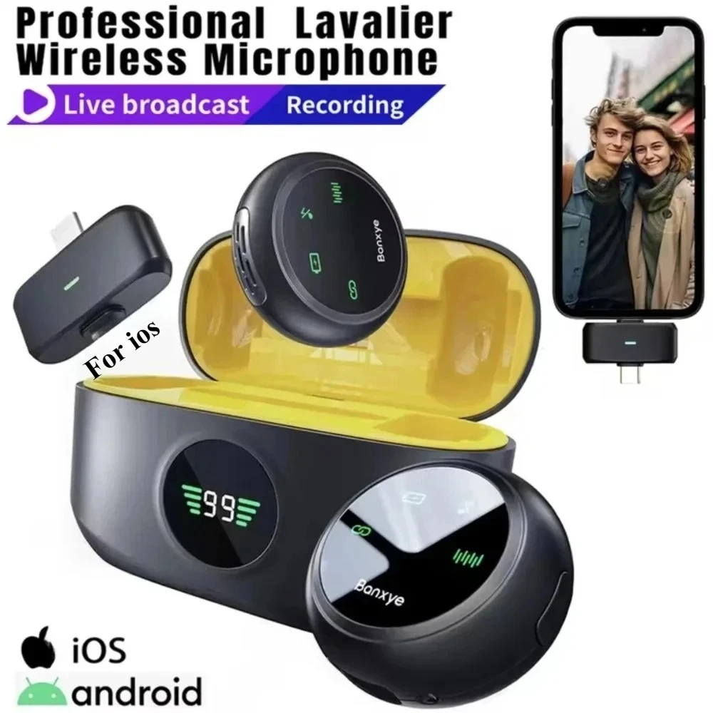 2-in-1 kabelloses Lavalier-Mikrofon für iOS- und Android-Geräte mit Geräuschunterdrückung und Ladeetui für Live-Video-Vlogging
