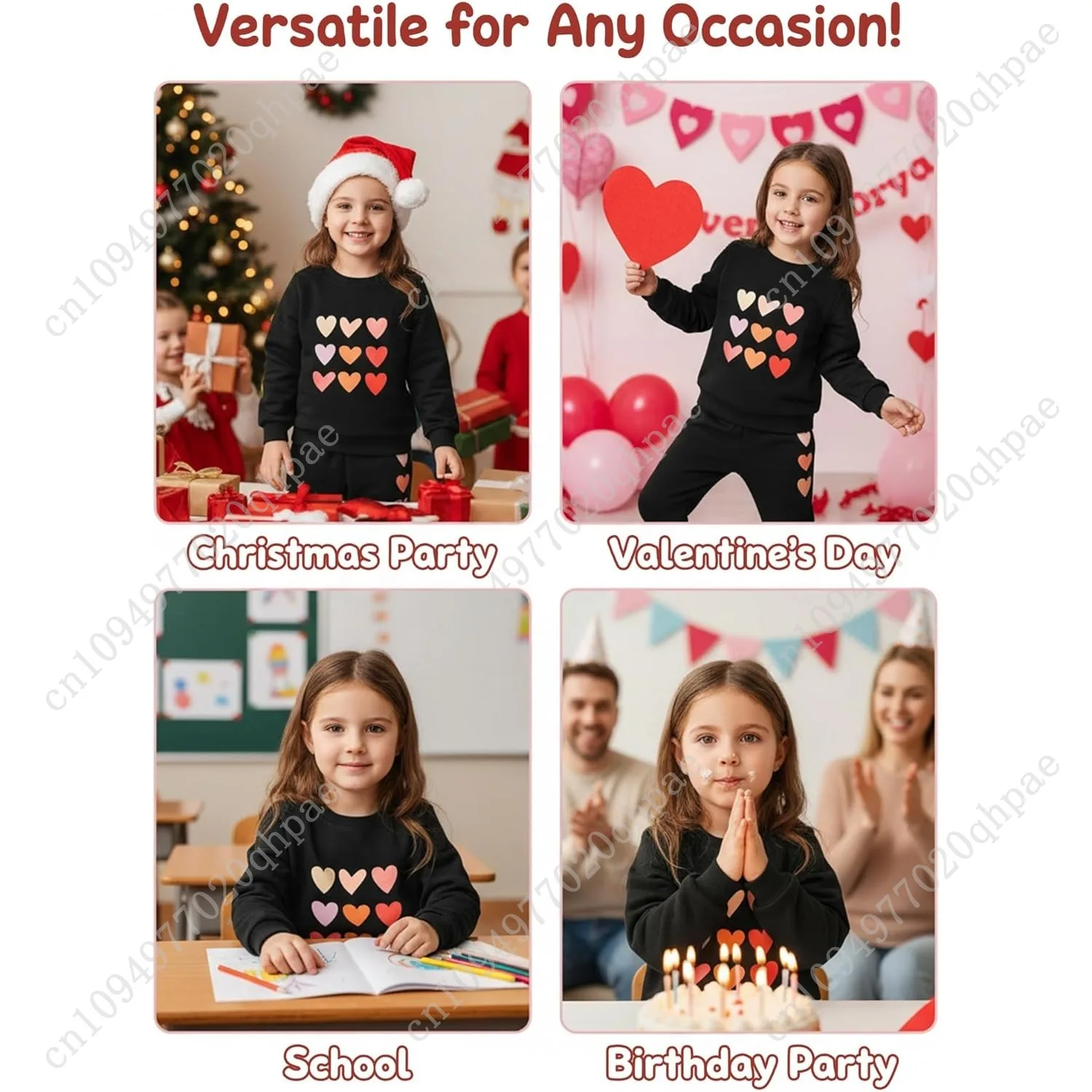 بدلة رياضية لطيفة للفتيات الصغيرات - ملابس أطفال كاجوال مطبوعة على شكل قلب، سويت شيرت طويل وسراويل رياضية لخريف وشتاء