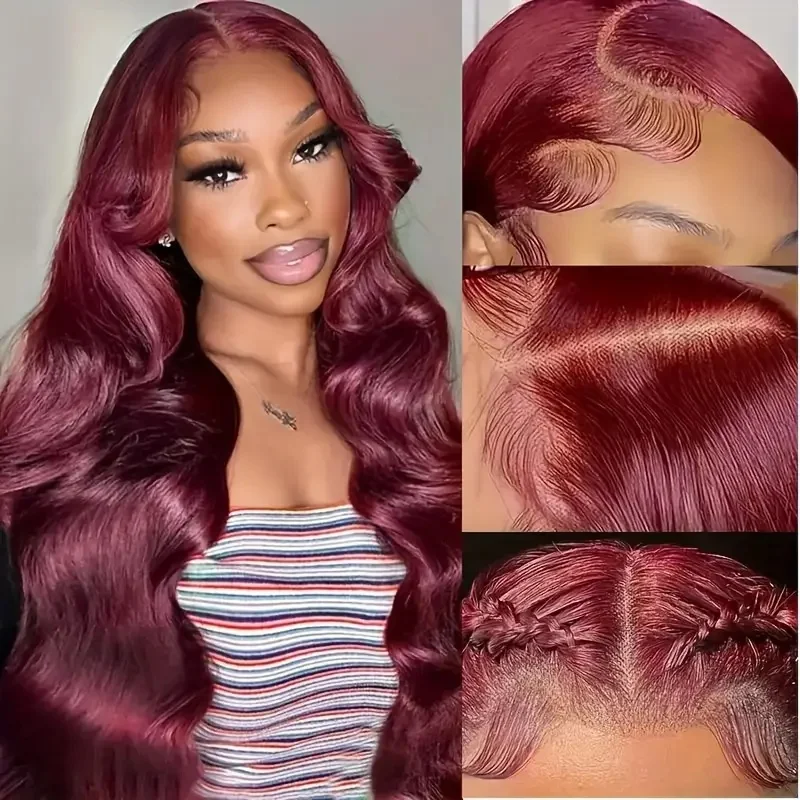 Pelucas frontales de encaje 99J 13 × 4, cabello humano transparente, onda corporal, 200 de densidad