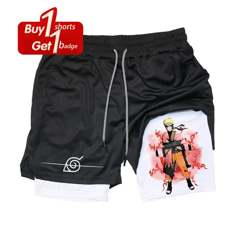 ワンピースルフィプリント Y2k ショーツ男夏速乾性二層 2-1 圧縮フィットネスジョギングパンツジム服コスプレ