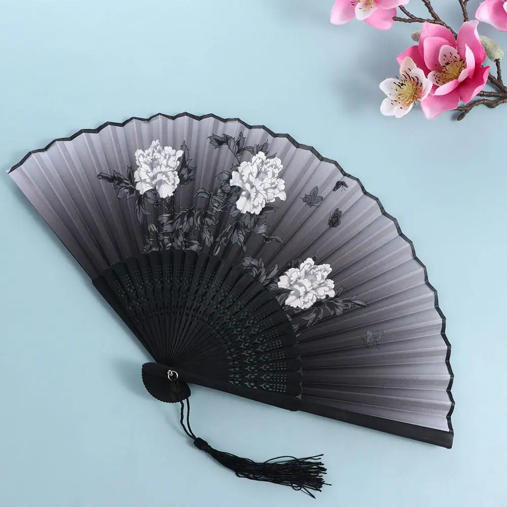 

Women Bamboo Pattern Folding Art Craft Hand Held Silk Photo Prop Tool Hand Held Flower Fan Dance Hand Held Silk Fan Folding Fan