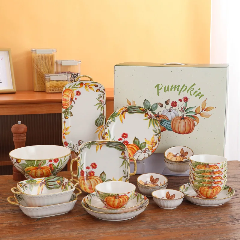 Bowl Plate Combination Household High Beauty Pumpkin Ceramic Tableware Set Gift Box