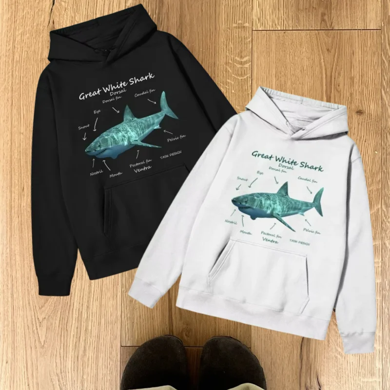 

Осень/зима 2022, первый новый дизайн акулы, креативный принт, теплые свободные мужские и женские толстовки с капюшоном и длинными рукавами