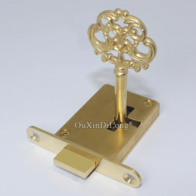 NEW 2PCS Pure Brass Drawer Cabinet Locks Cupboard Locker File Cabinet Lock Hidden Wood Case Box Lock European Furniture Lock+Key