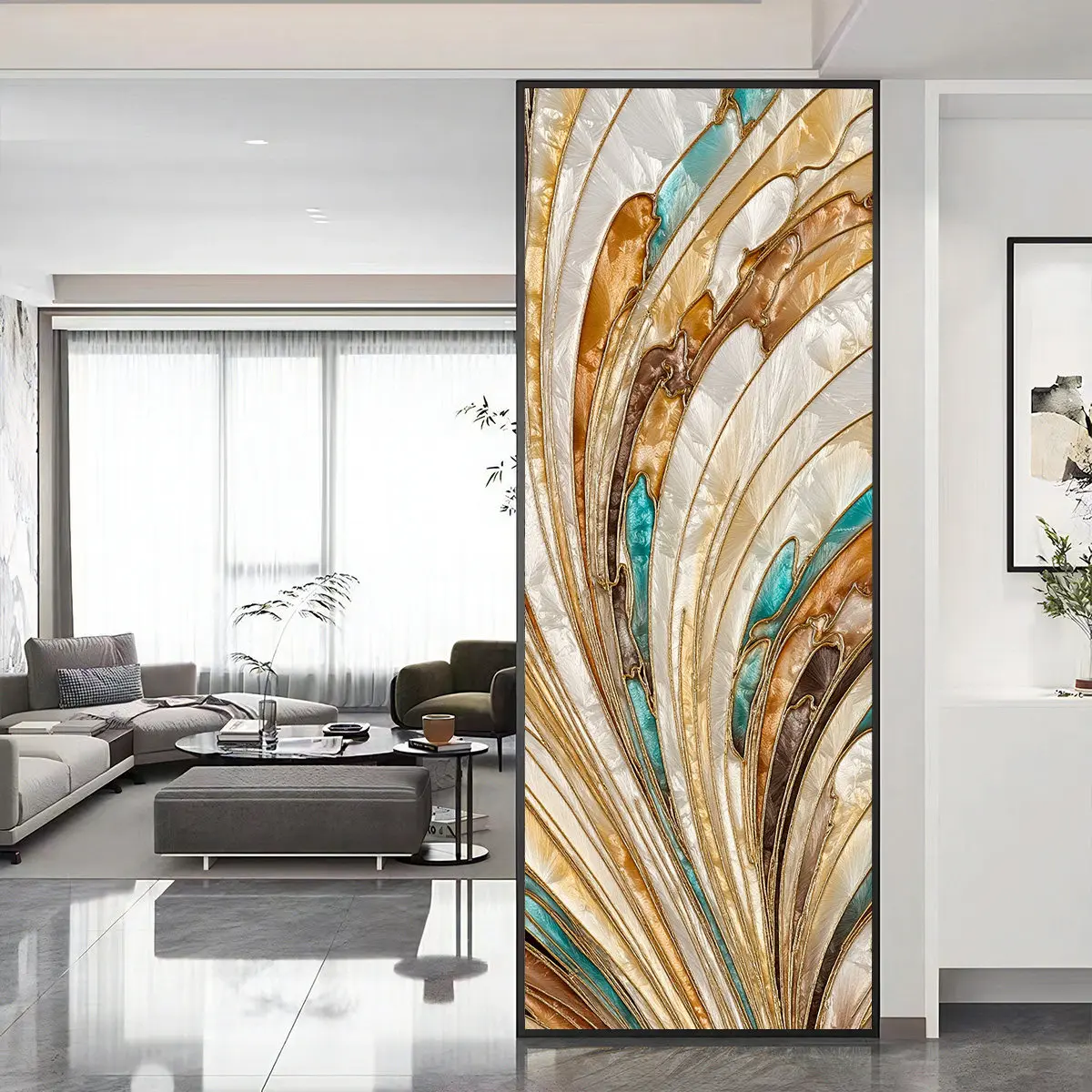 Entrance entrance partition, modern and simple, handmade cloisonné enamel colored stainless steel rotating art glass