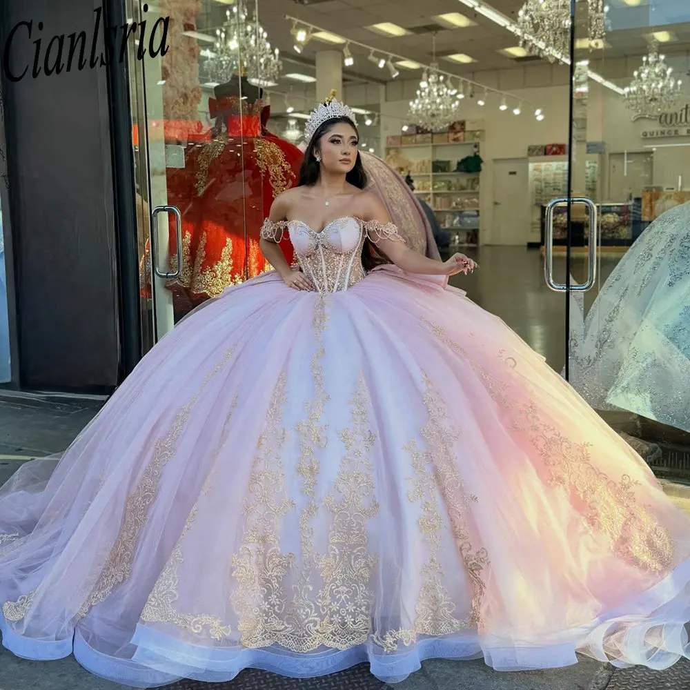 Pink Beading Tassel Ruffles Quinceanera Dresses Ball Gown Illusion Appliques Lace Sweet 15 Años Mexican Customized