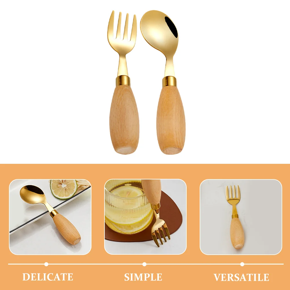 2 Pcs Curved Spoon Silverware Dinnerware Kids Utensils Forks Stainless Steel Cutlery Simple Baby