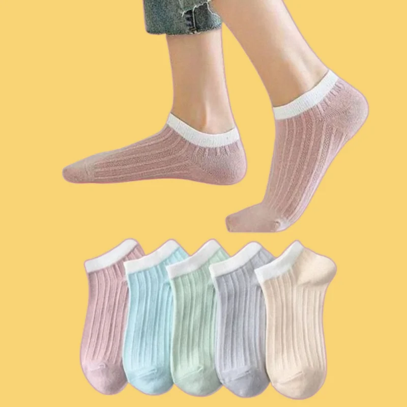 

5/10 Pairs High Quality Embroidery Novelty Cute Comfort Breathable Boat Short Socks Woman Polyester Ankle Invisible Socks