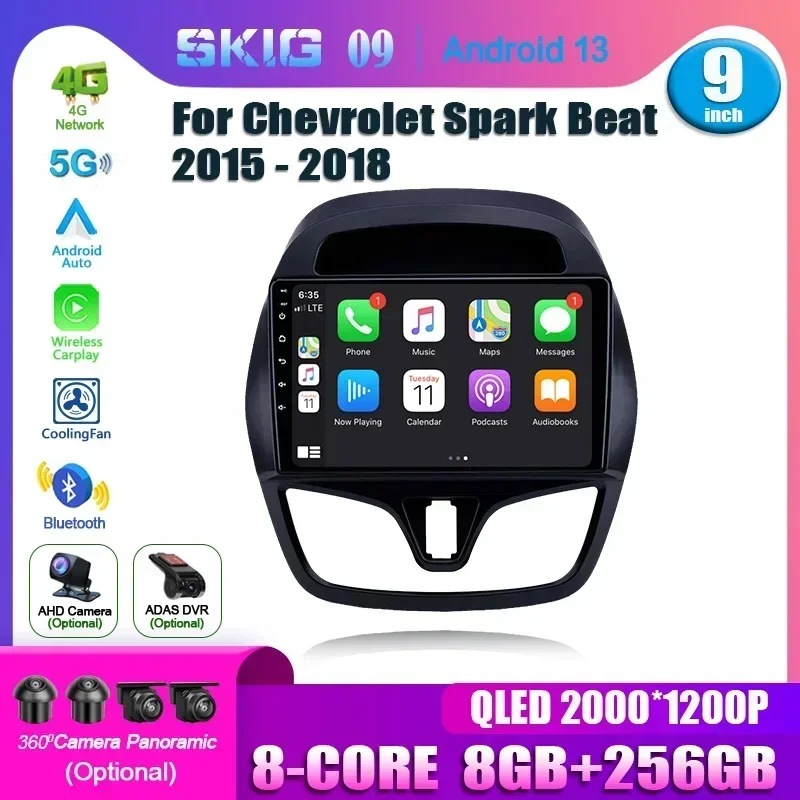 Android 14カーラジオ,マルチメディアナビゲーション,ワイヤレス,CarPlay,ステレオ,wifi,車用Chevrolet Spark Beat 2015-2018