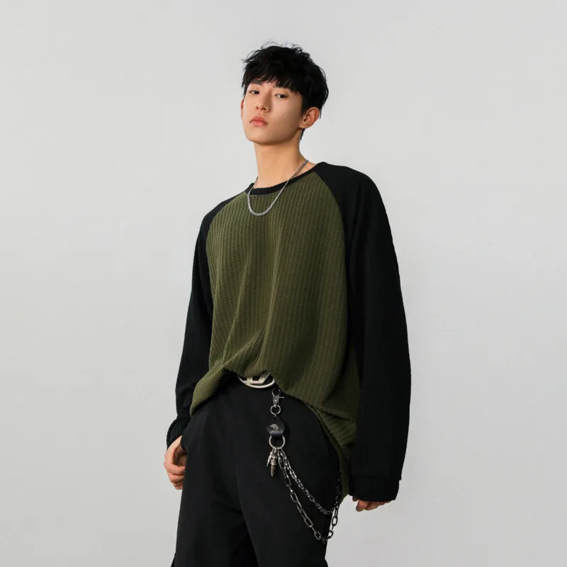 

Spring Long Sleeved T-shirt Men Fashion Casual Round Neck T-shirt Men Streetwear Korean Loose Pleated T Shirt Mens Top M-3XL