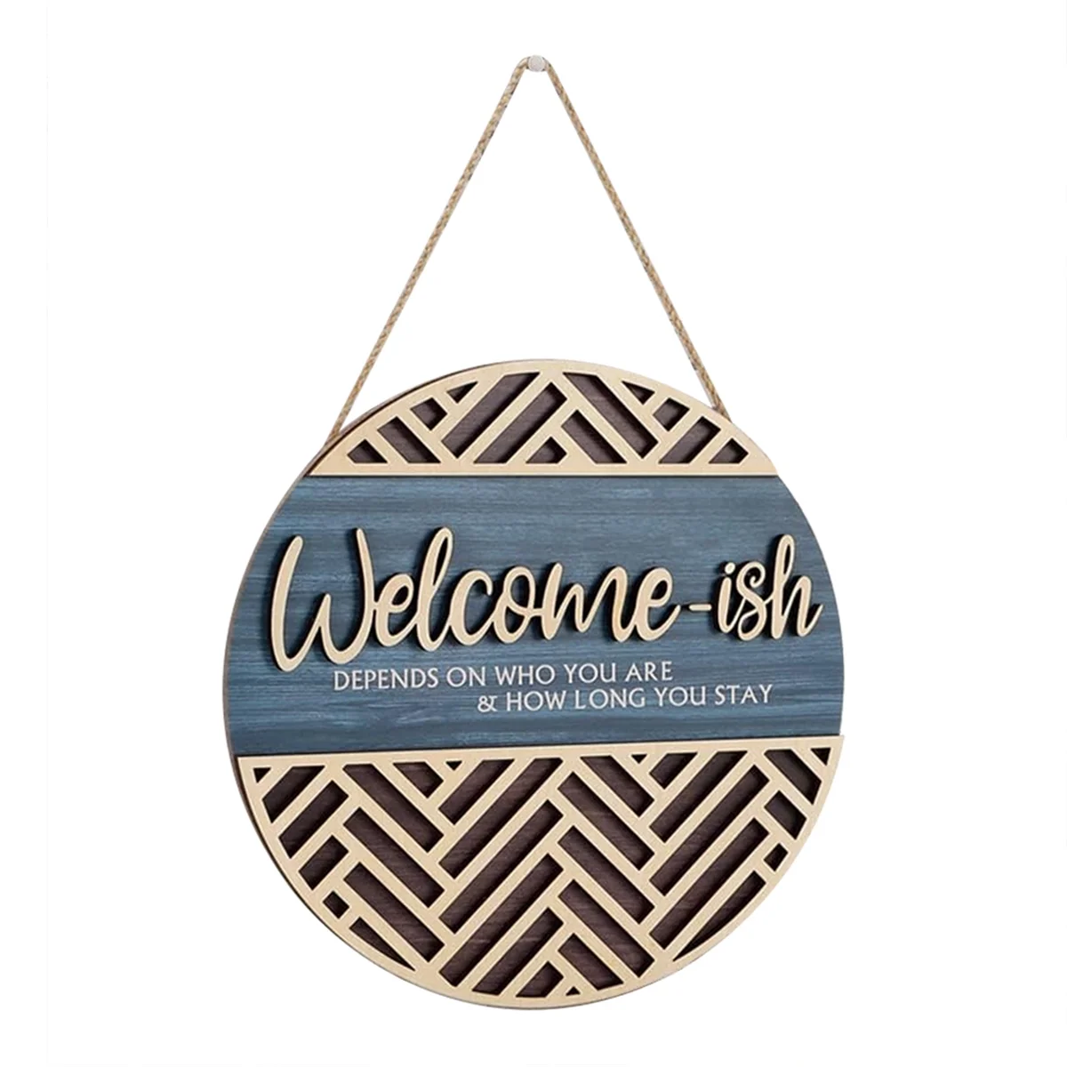 3D Welcome Hanging Sign Plaque for Front Door Wall Decor, Funny Welcome-Ish Wooden Hanger, Rustic Minimalist Wood