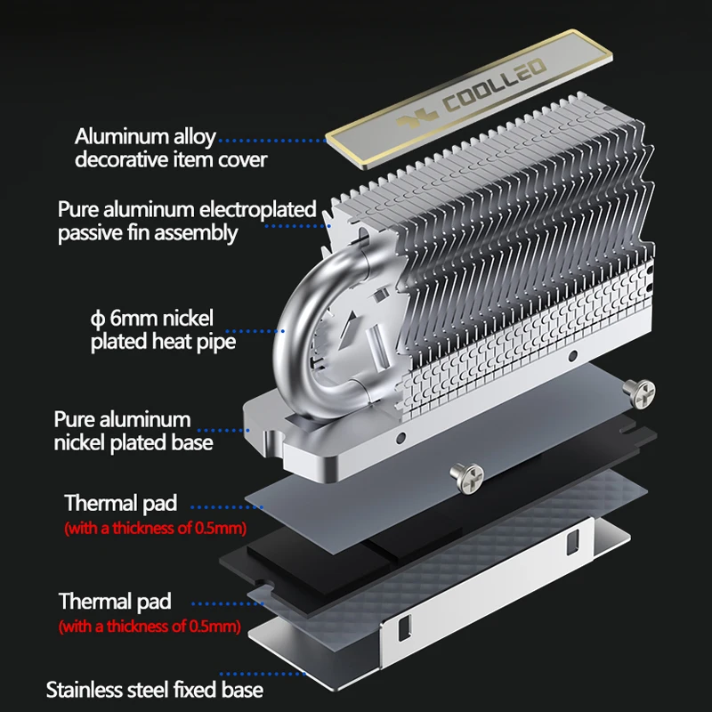 COOLLEO HR-09 M.2 2280 SSD 방열판 완전 전기도금 리플로우 용접 AGHP HeatPipe 2280 NVMe SSD 쿨러
