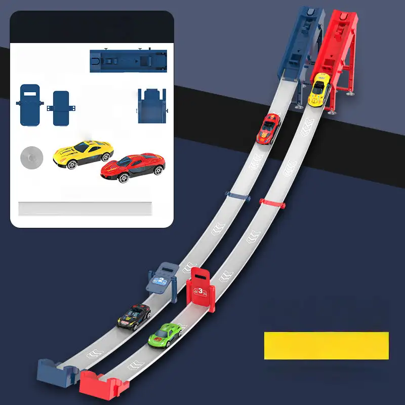 Zestaw torów kolejowych z torami wyścigowymi, zabawka, pojazd, samochód ze stopu, samochód na katapulty dla dzieci, gra konkurencyjna dla dzieci, zabawka na Boże Narodzenie