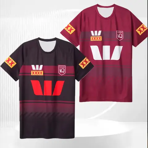새로운 2025 남자 QUEENSLAND MAROONS 럭비 저지 티셔츠 호주 Qld Maroons 럭비 셔츠 훈련 의류 빠른 건조 티셔츠