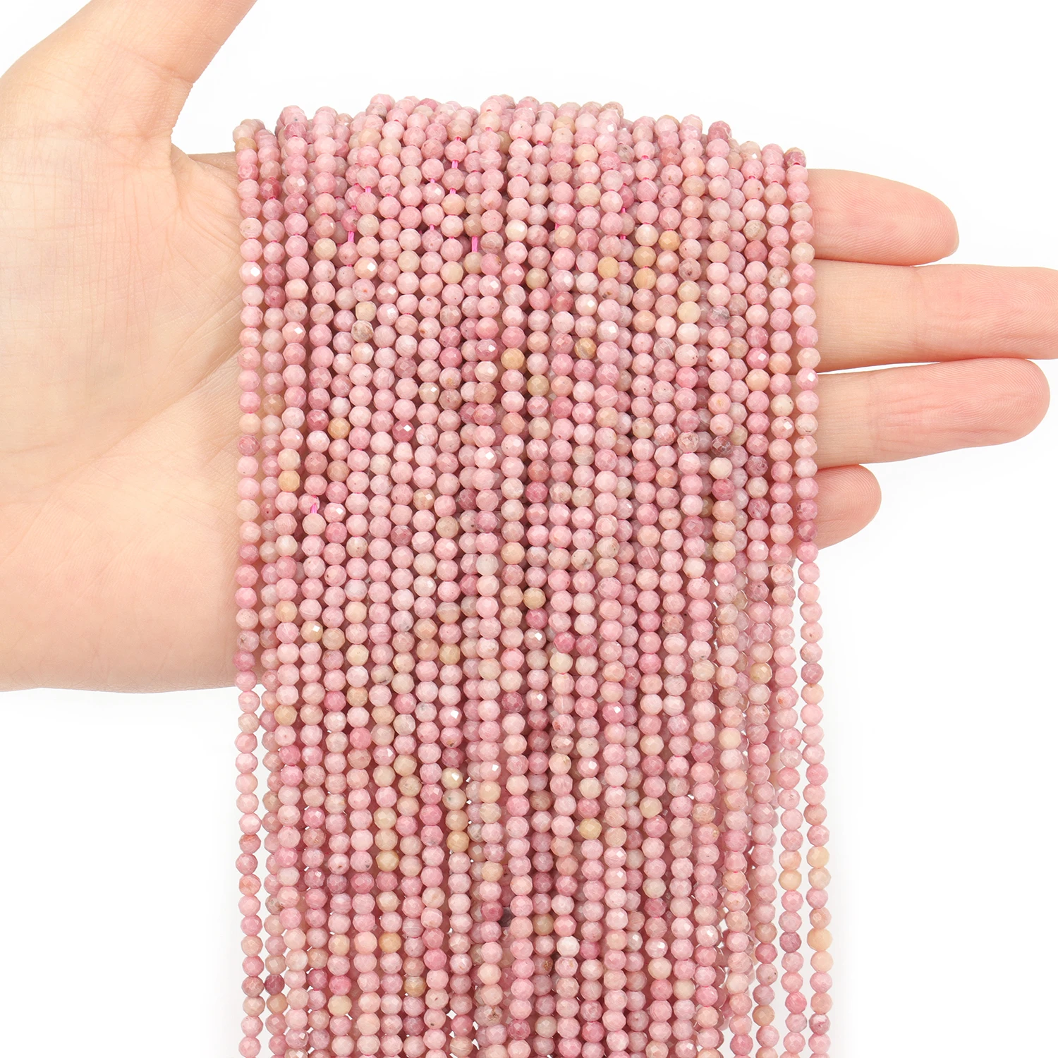 Großhandel Facettierte 2 3 4mm Naturstein Rosa Rhodonit Perlen Runde Kleine Lose Perlen für Schmuckherstellung DIY Armbänder Halsketten – Detail 5