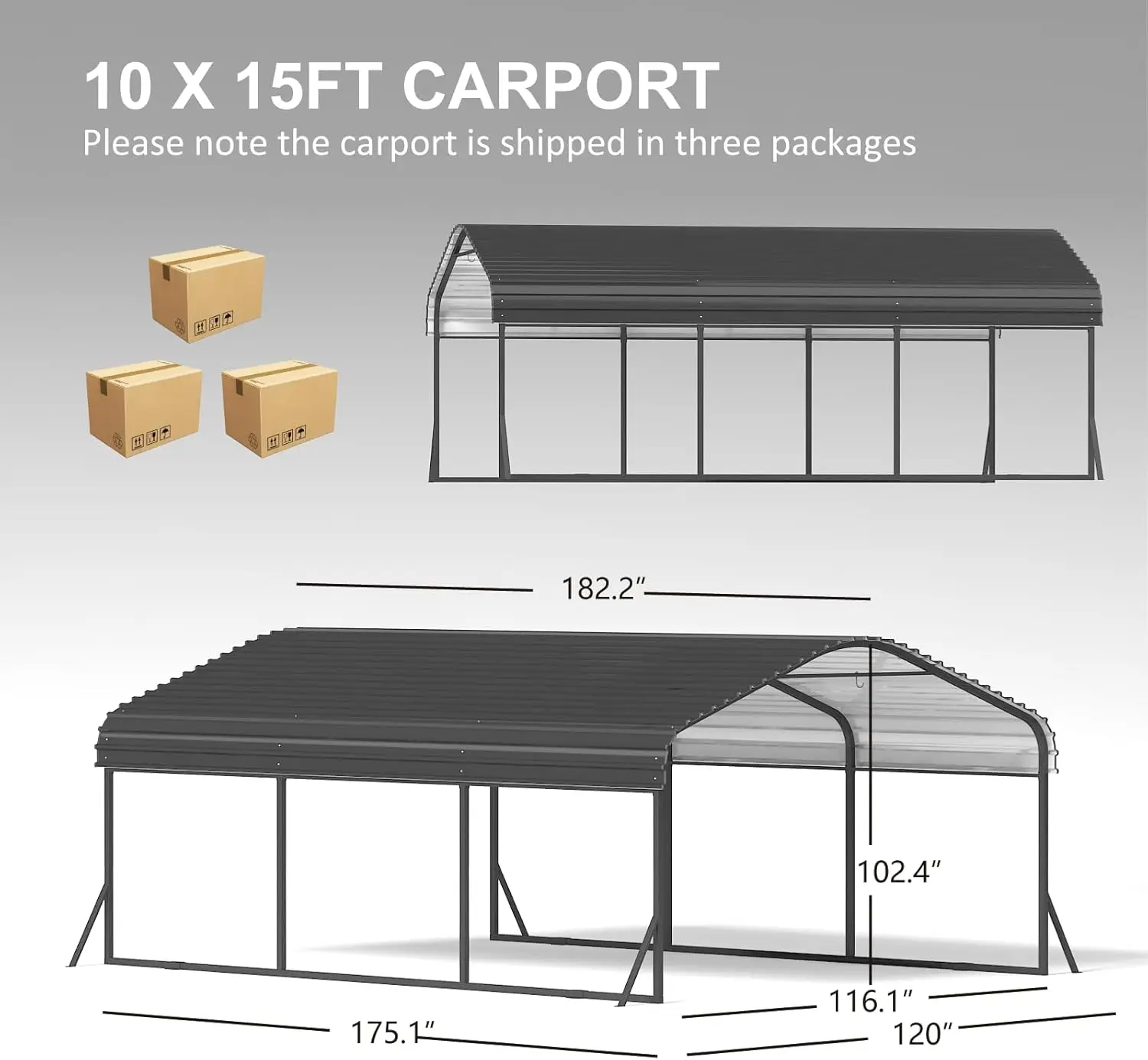 10X15 Ft Metal Carport, Carports With Enhanced Base And Updated Frame Structure, Heavy Duty Carport Canopy With Galvanized