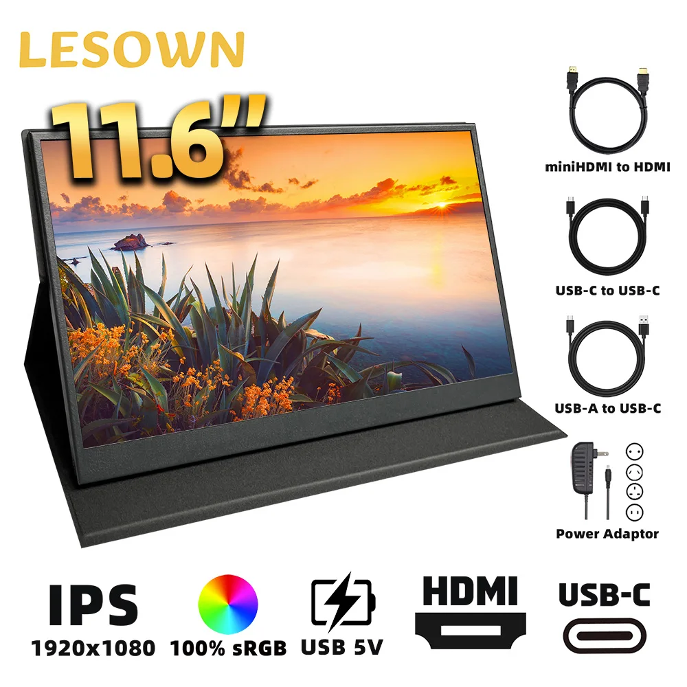

LESOWN дорожный монитор 11,6-дюймовый дополнительный дисплей 1920x1080 IPS дополнительный экран монитор Raspberry Pi для PS5 Switch Windows mac OS