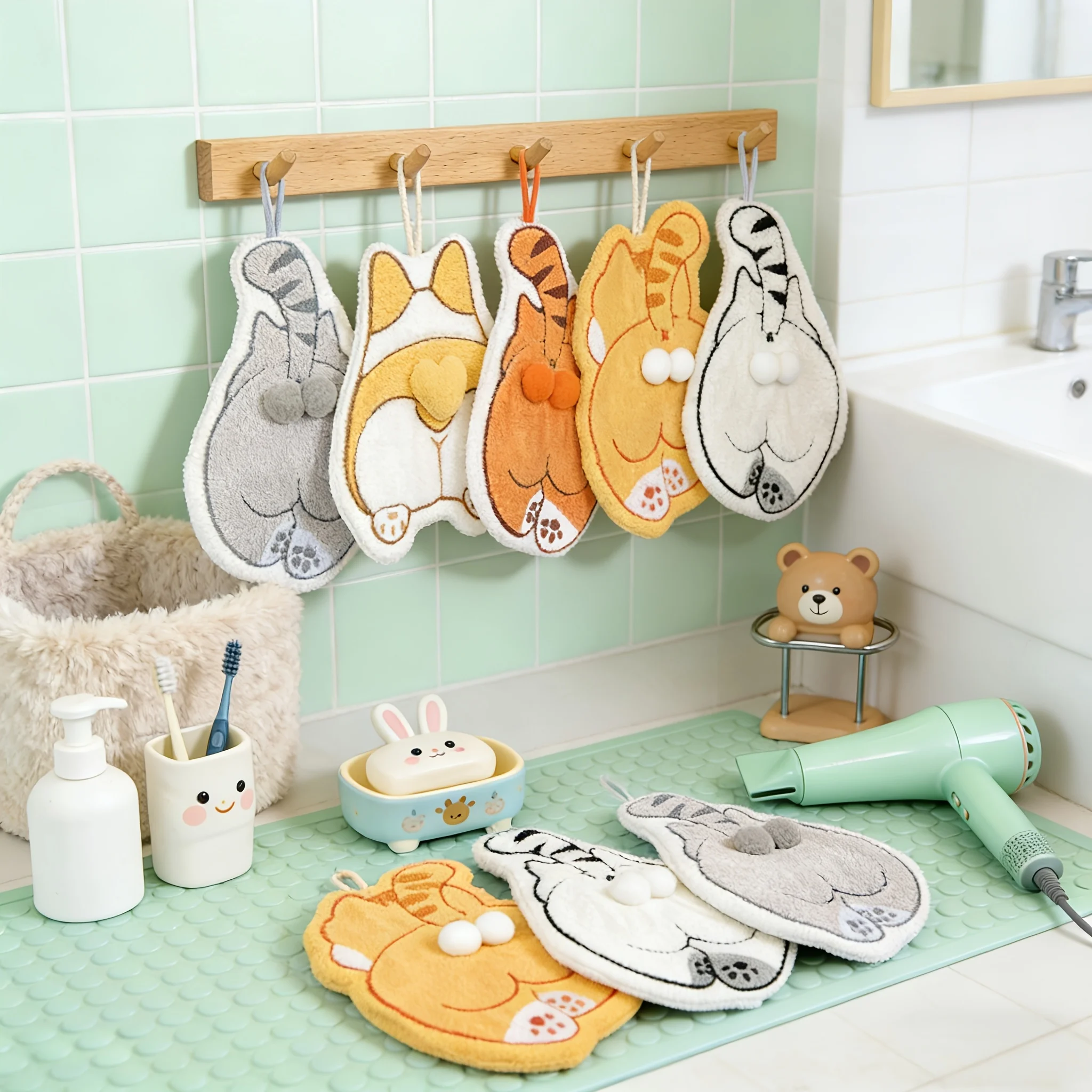 

2-Pack of Randomly Assorted Styles of Cat-Shaped Hand Towels, Cute Back-View Kitten Mischievous Animal Hanging Hand Towels, Thick Cartoon Creative Hand Towels for Kitchen Use, Essential Household Hand Towels